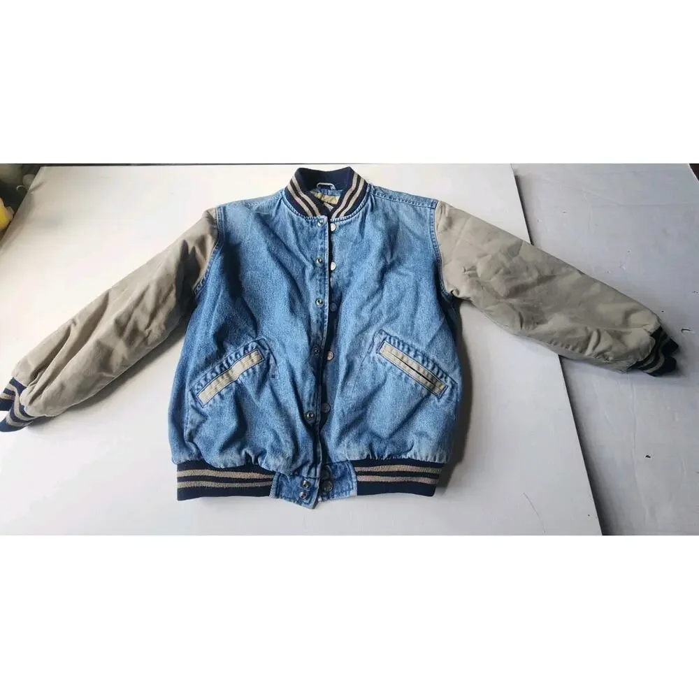 Old Navy VNTG denim Jacket Childs 8 Varsity Bomber Coat Cotton Denim Button